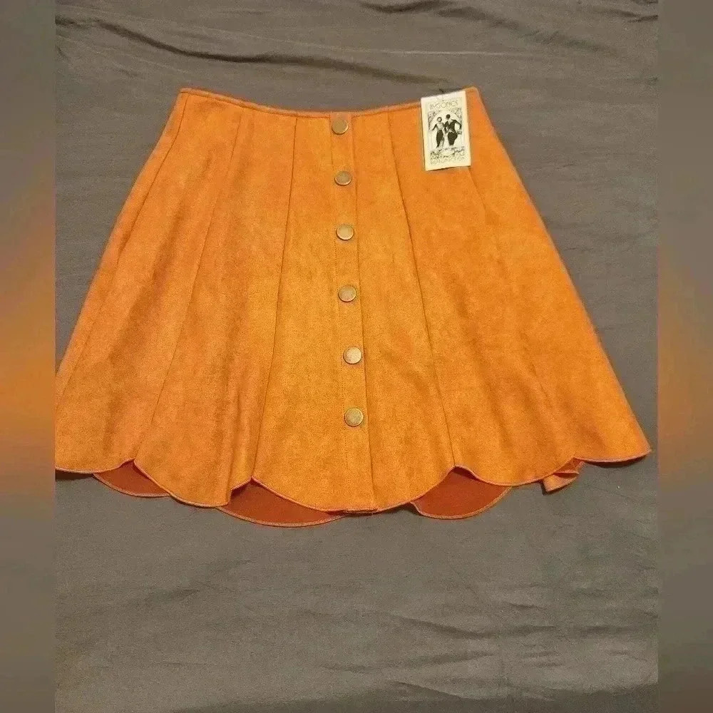 Bygones Mini Skirt Button Orange Mid Rise Size M NWT 28" Waist #R415